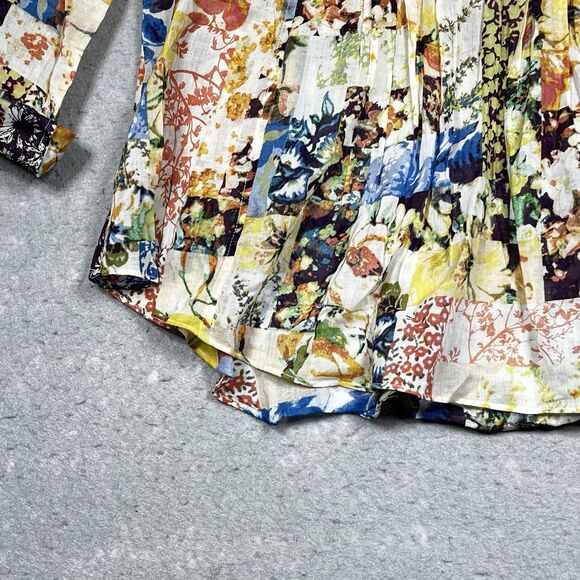 Maeve Anthropologie Blouse 10 Floral Abella Pintuck  Roll Tab Sleeve Crochet - Picture 5 of 12